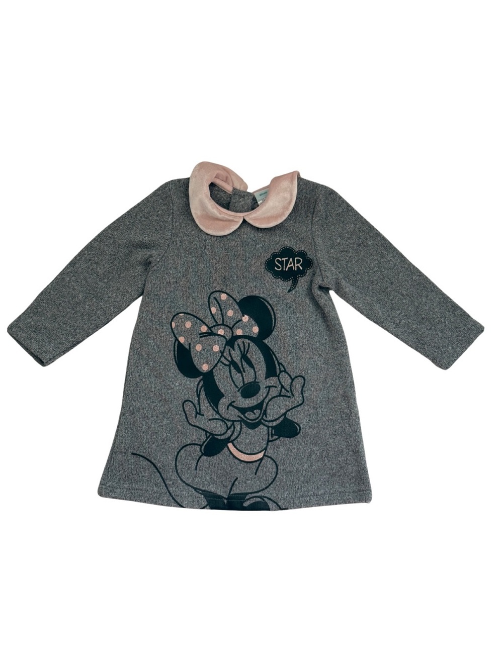Disney Minnie Mouse Grey Sweater Dress Pink Velvet Collar 12-18M